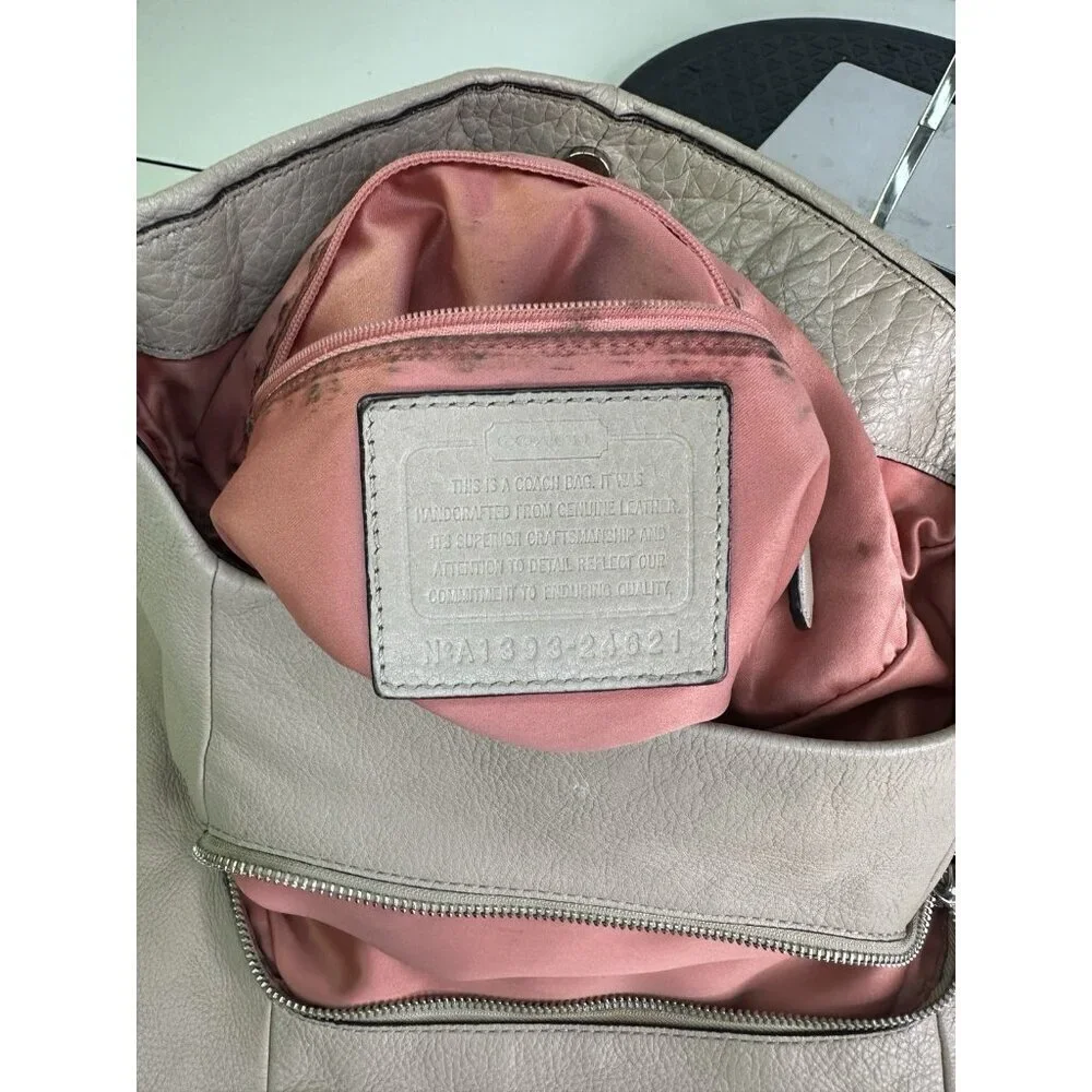 Coach Madison Phoebe Beige Pebbled Leather 3 Compartment Shoulder Bag Purse